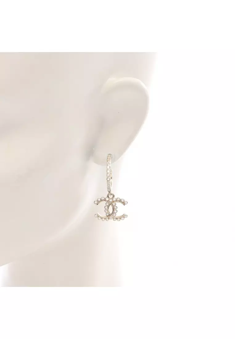 Pre-Loved Chanel coco mark earrings perfume bottle motif GP Rhinestone gold clear black A21K