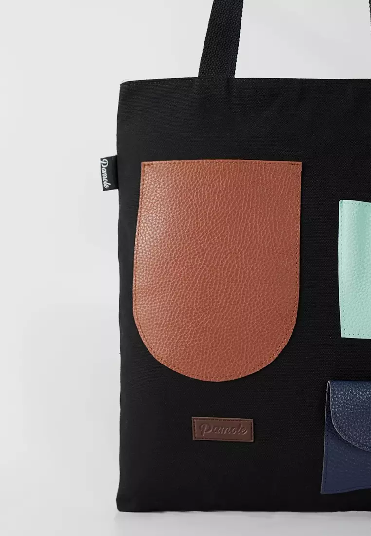 Tote Bag Tas Bahan Kanvas Penutup Resleting Litten Series - Hitam