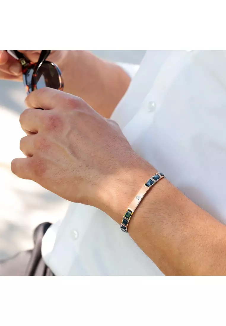 Maserati Jewels 210mm Men's Stainless Steel Bracelet, Rose Gold, Blue, JM420ATI05 (Adjustable)