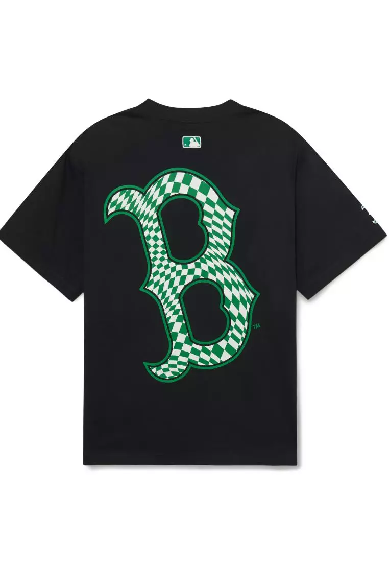 MLB CHECKERBOARD CLIPING LOGO OVERFIT T-SHIRTS BOSTON RED