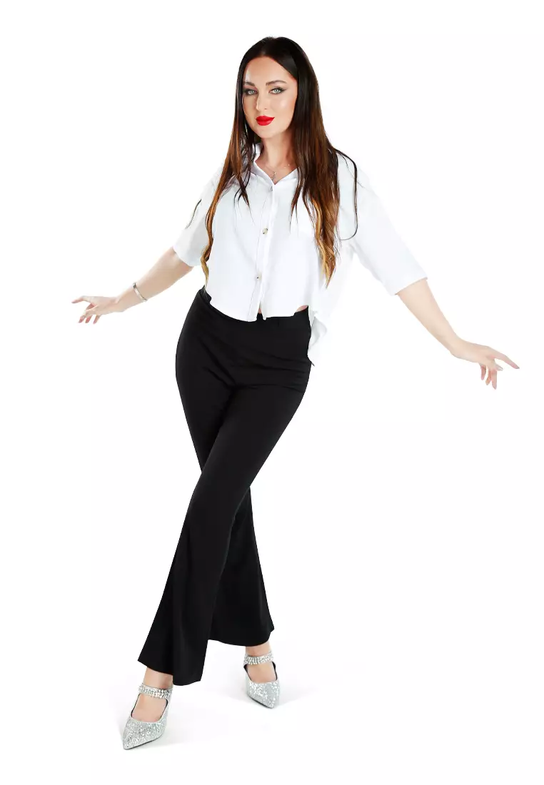 Black Flared Cut Trousers