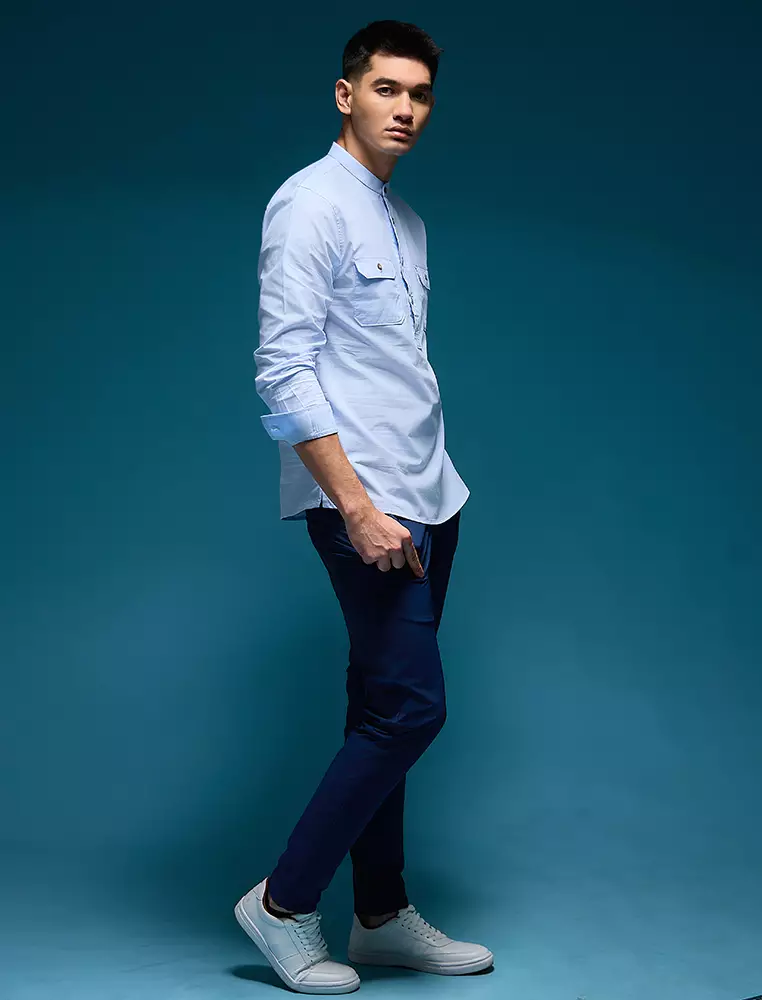 Kemeja koko Collarless shirt OXCON GHAISAN Light Blue