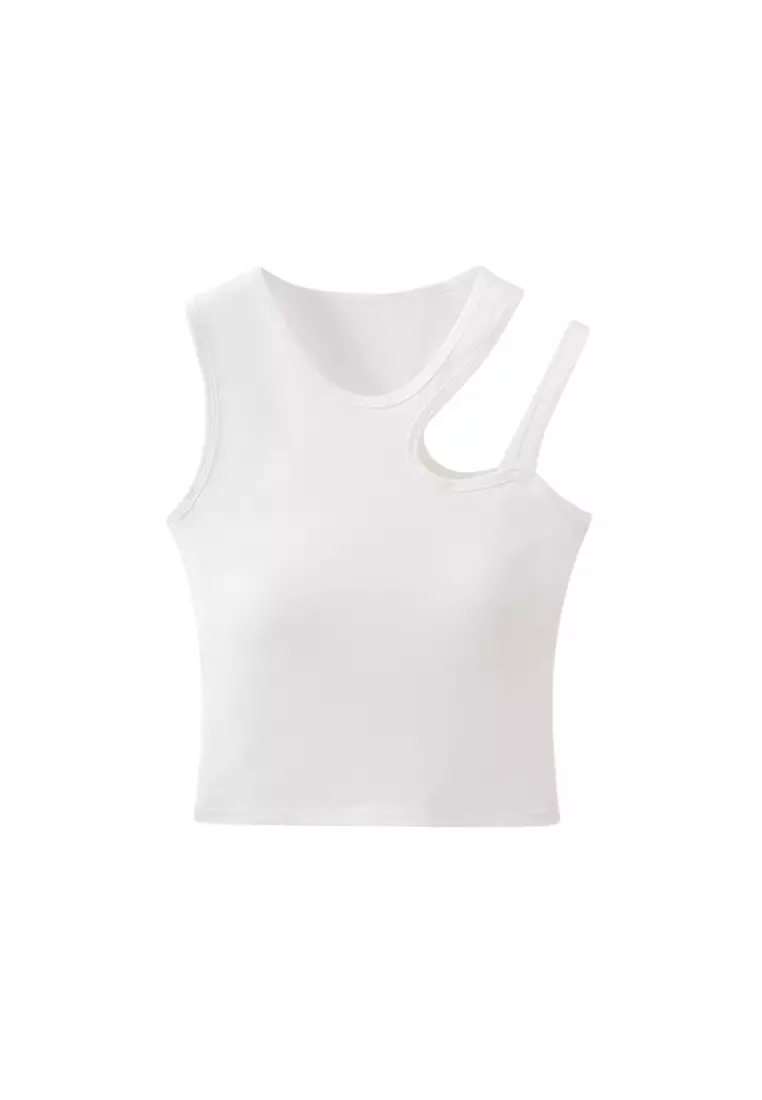 Premium Lainey Asymmetrical Neck Cut Out Cotton Bralette Top in White