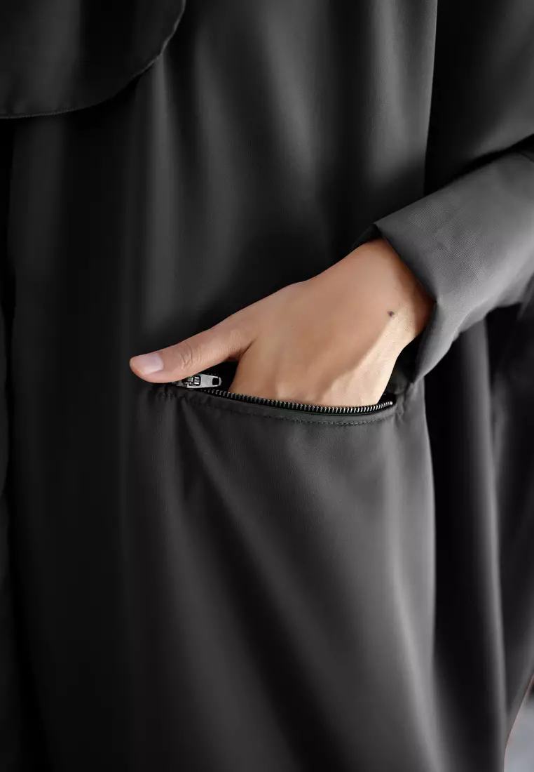 Zelena - Yasmina Abaya Set | Set Dress Khimar Ruffle - Jet Black