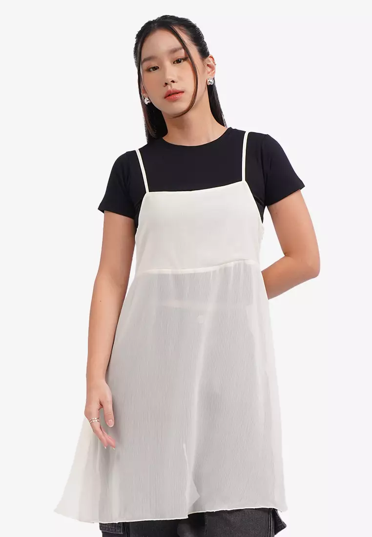 Pleated Sheer Mini Slip Dress