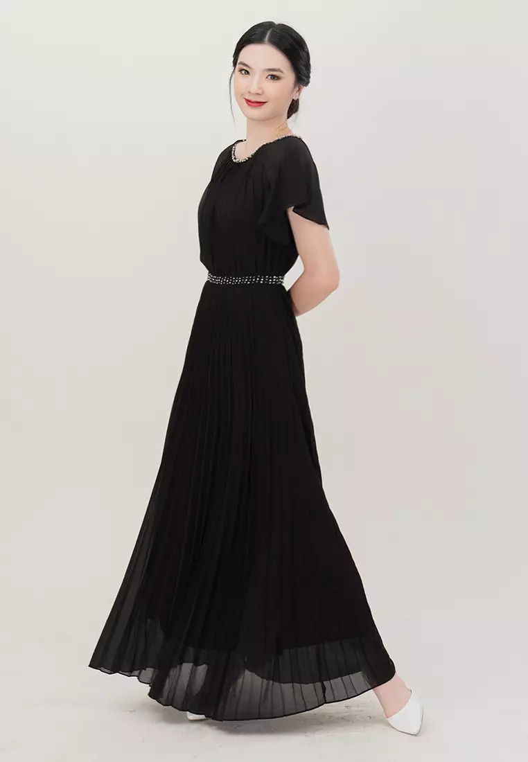 雪纺亮片腰部连衣裙