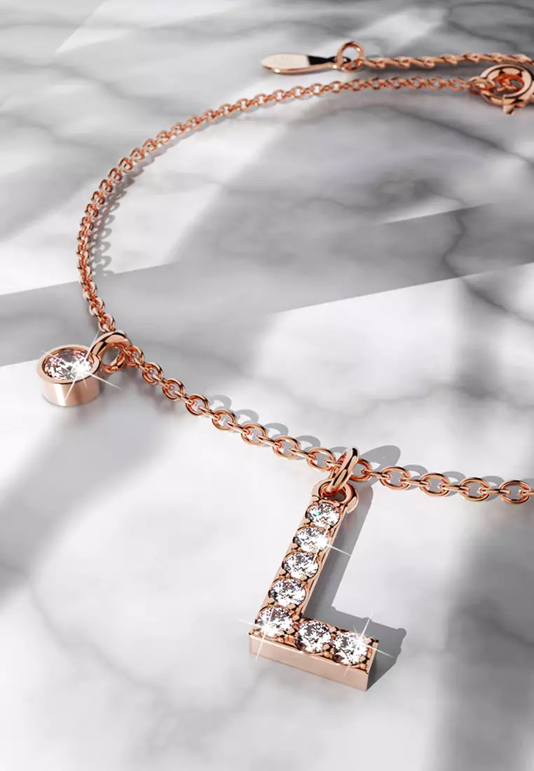 Solid 925 Sterling Silver Initial Crystal Personalised Alphabet Letter Bracelet Rose Gold Filled - L