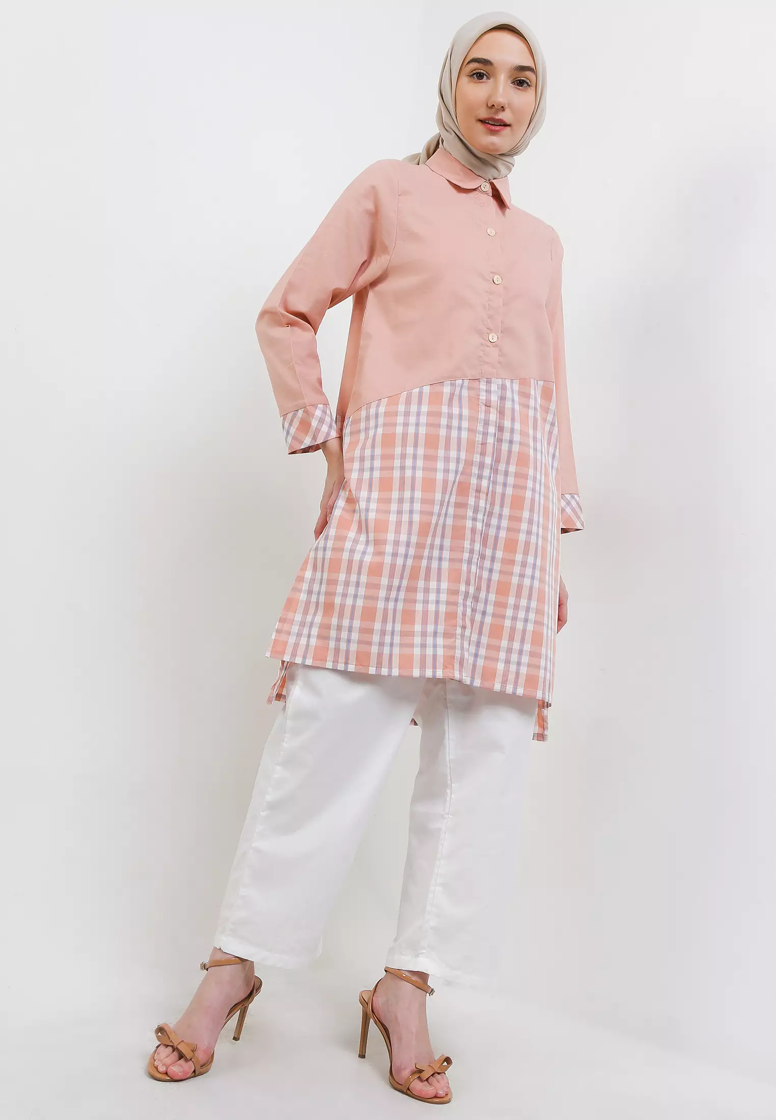 MFMW Varsity Tunik Peach Motif Kotak