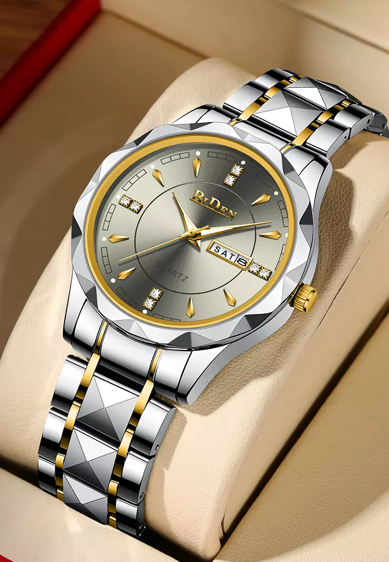 Jam Tangan Pria Anti Air Original Cowok Kalender Bercahaya Analog Luminous Stainless Steel Men Watch abu-abu