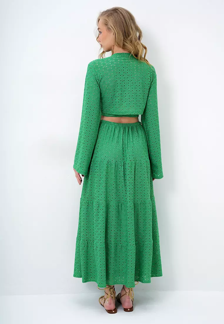 Women's Green Katkat Flounce Guipure Premium Skirt Alc-X14141