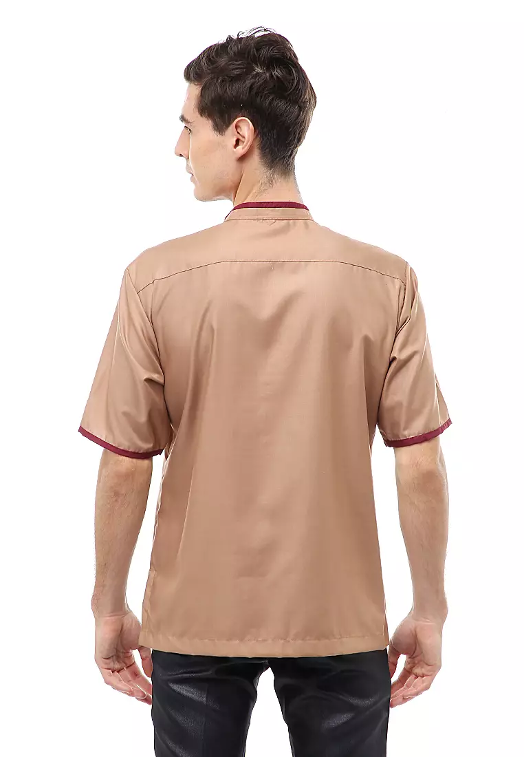 Dwan Atasan Formal Pria Kemeja Koko Polos Lengan Pendek Material Cotton ORIGINAL - Mocca