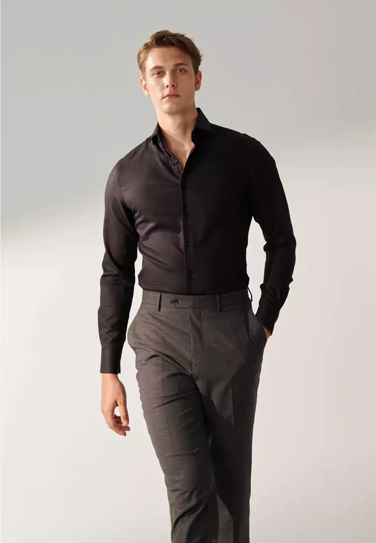 Black Textured Slim Fit Shirt