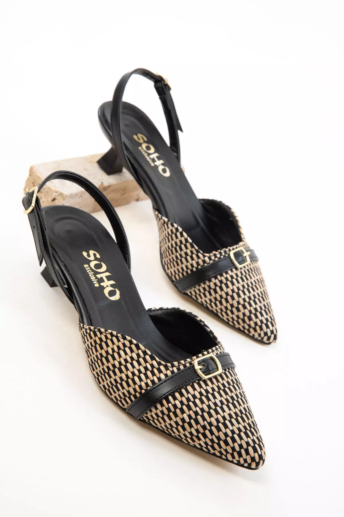 Black-Beige Women's Classic Heeled Shoes 20681