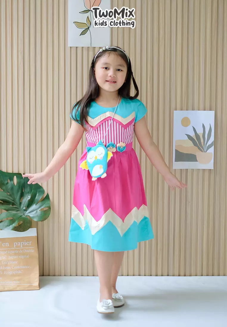 Two Mix Baju Anak Perempuan Fashion Usia 1-12 Tahun Bahan Kain Katun Bonus Tas Anak Gratis Lucu Owl 4248