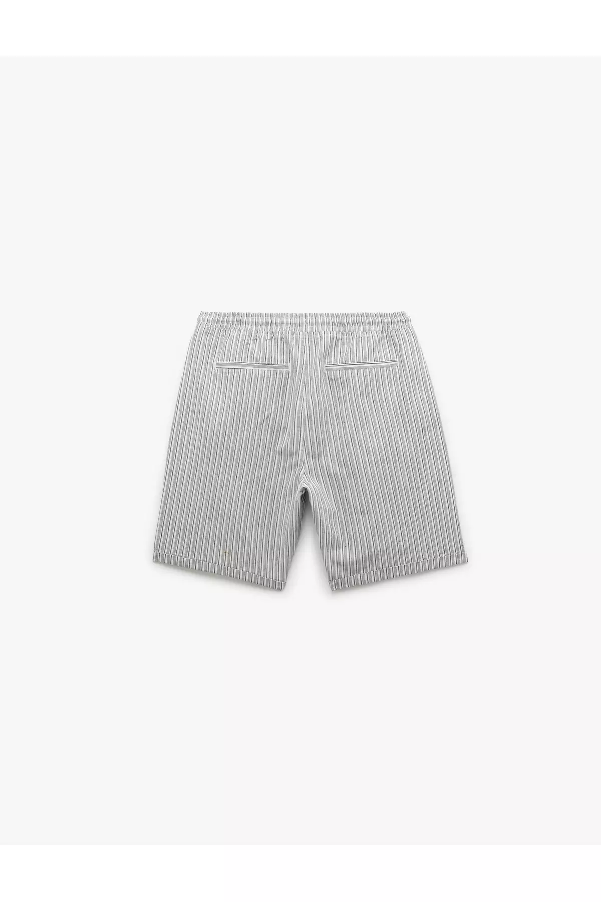 Folded Leg Linen Cotton Blend Striped Waist Lace Up Bermuda Shorts