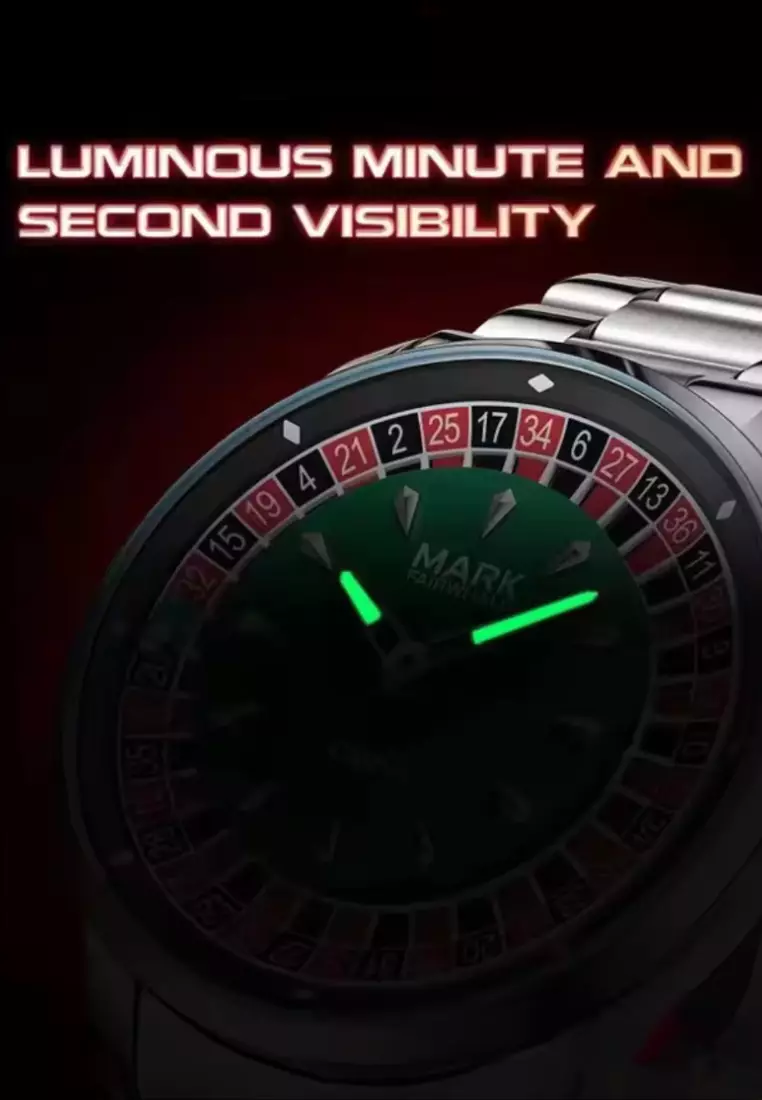 男女通用赌场石英表，43毫米，轮盘旋转表盘，不锈钢表带 - 玫瑰金, 黑色, 红色