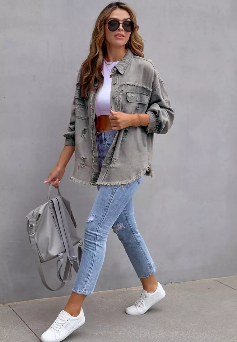 New autumn long-sleeved casual lapel jacket CA25091502GY