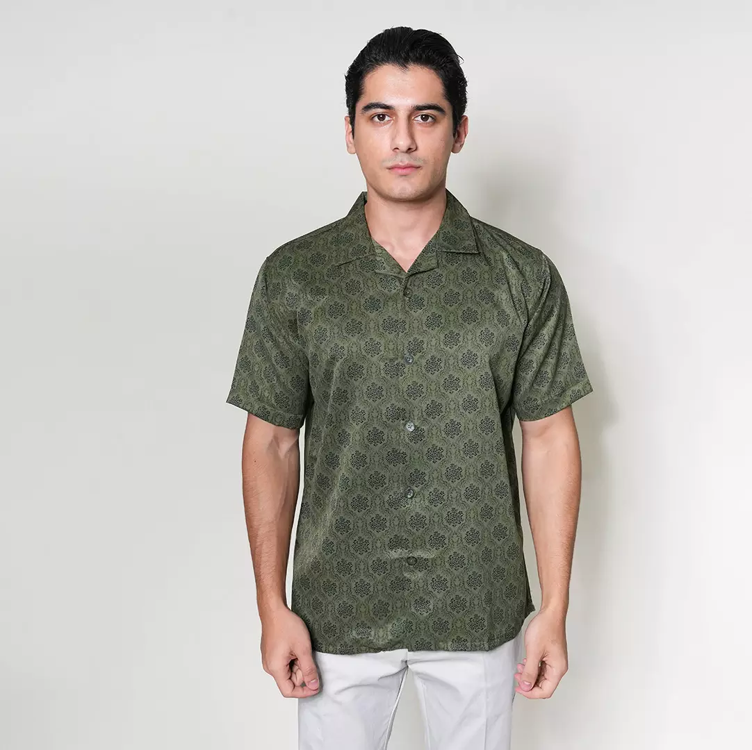 Casella Kemeja Lengan Pendek Kerah Terbuka | Cuban Camp Bowling Collar Xantif Edition 2356 Moss Green
