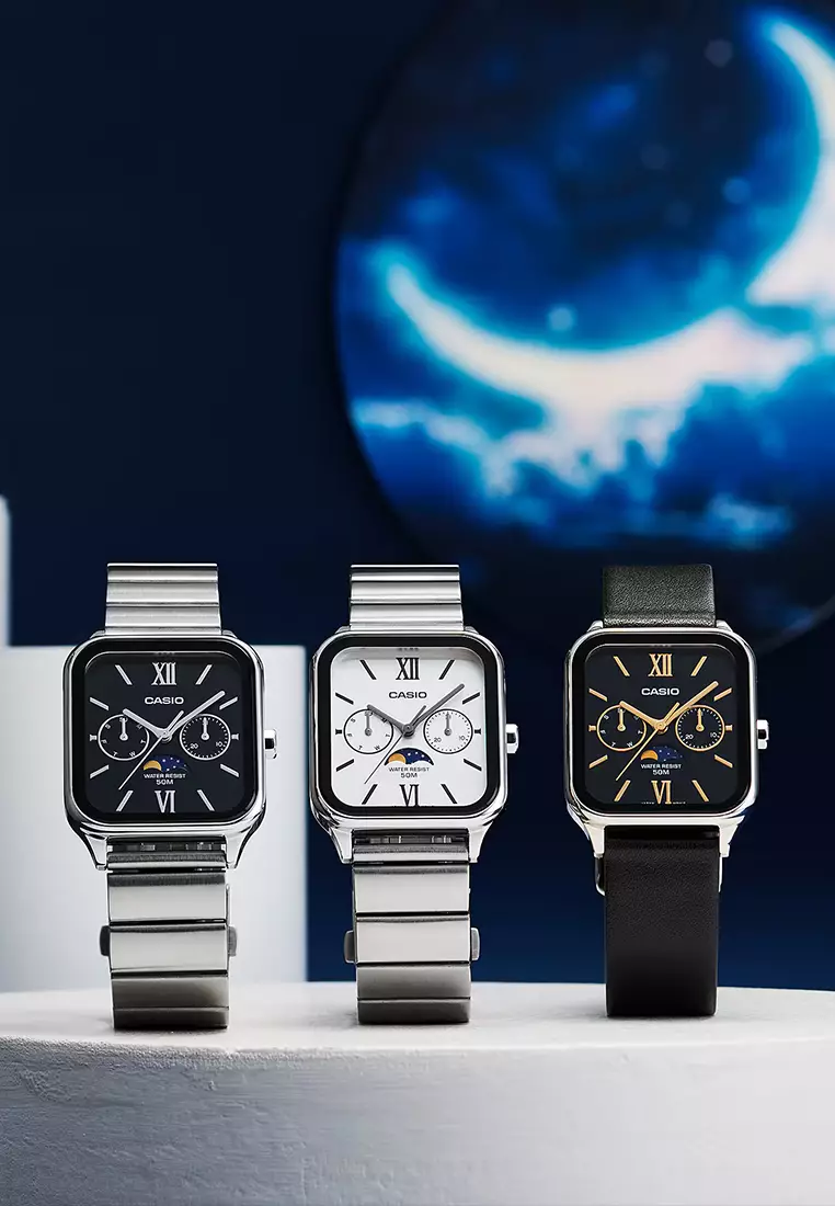 CASIO to the Moon and Back Series MTP-M305D-1A2V Jam Tangan Analog Pria - Black Dial Silver Stainless Steel