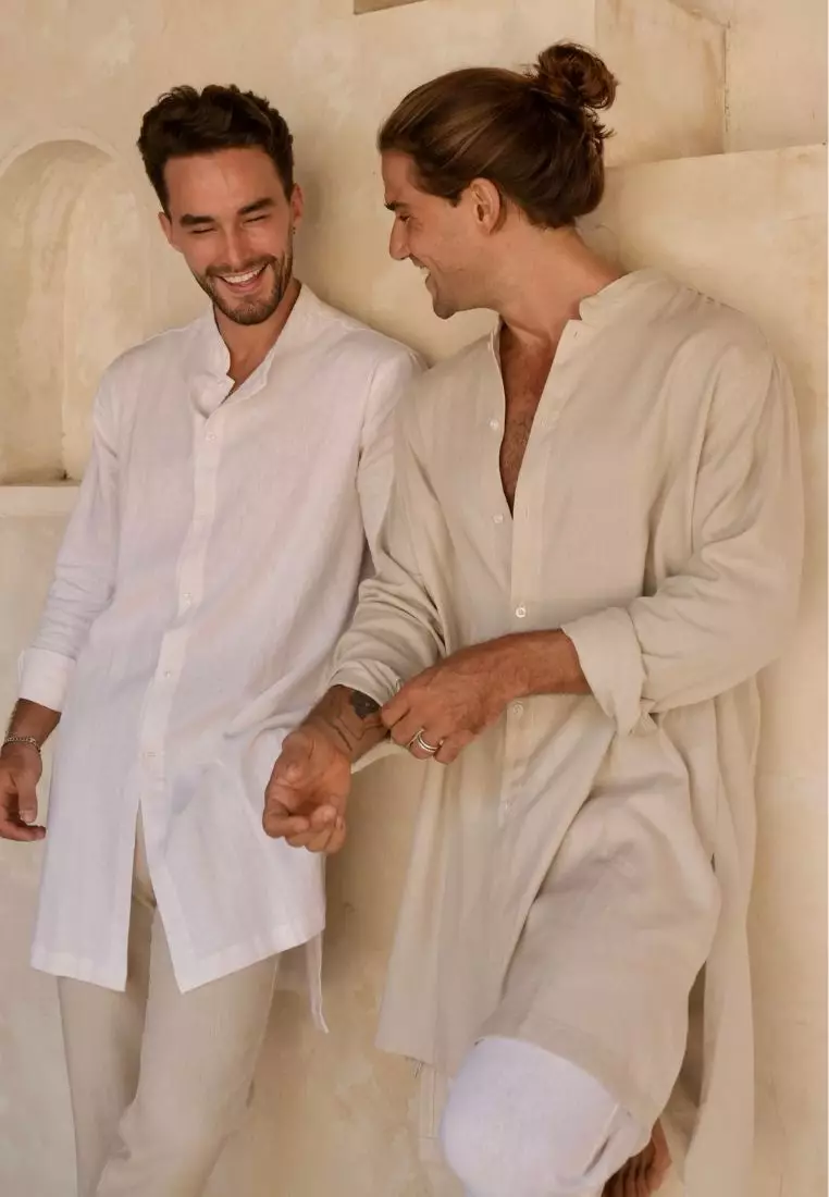 Alula Kemeja Koko Panjang Linen Pria Warna Cream | Linen Long Sleeves Shirt Men Cream