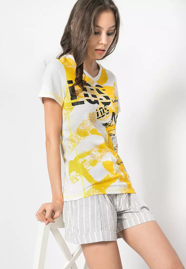 LGS - Kaos Wanita Warna Kuning Model Sablon LLTS.555.T725M.019.7C