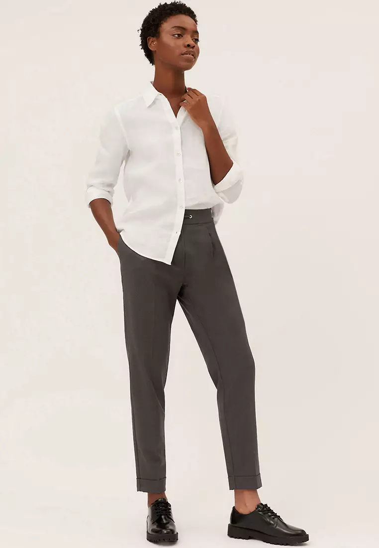 Drawstring Tapered Ankle Grazer Trousers