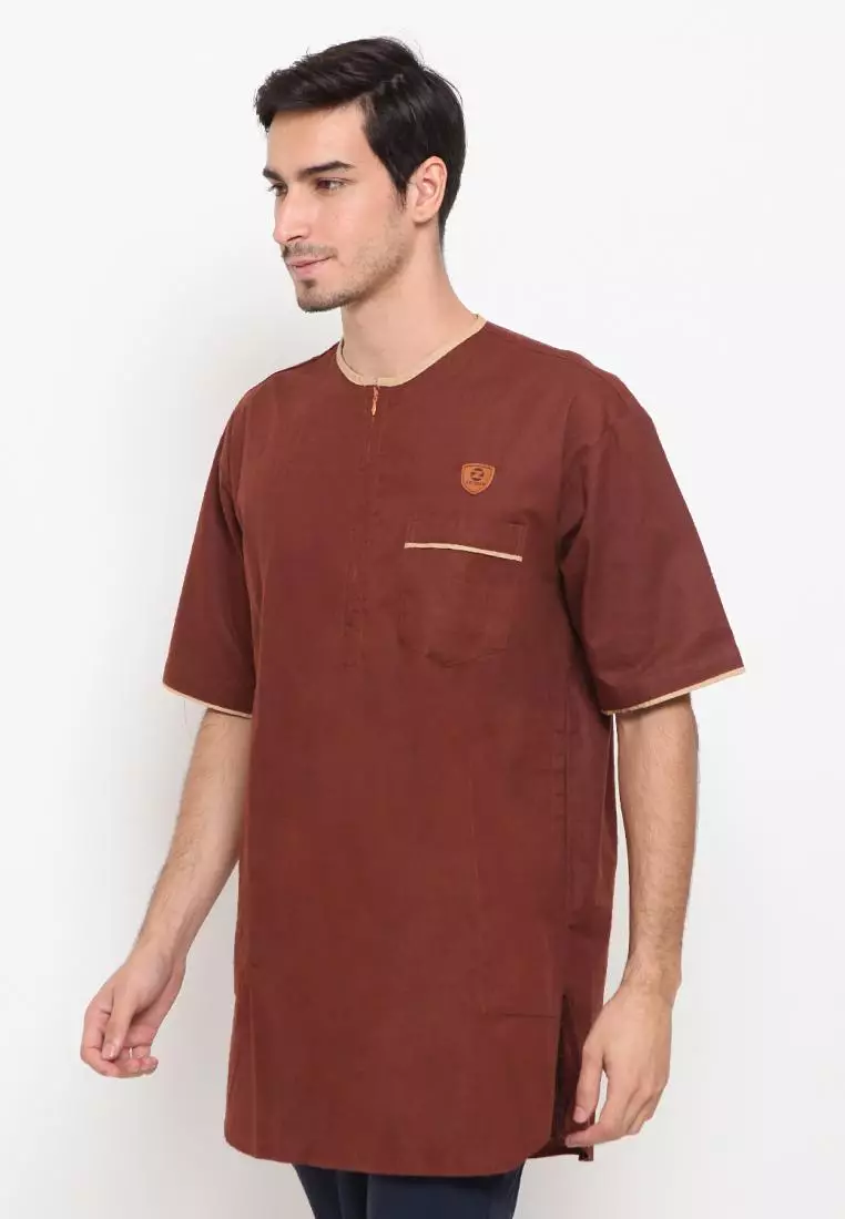 Zayidan Baju Koko Gamis Muslim Pria Umar - Coklat