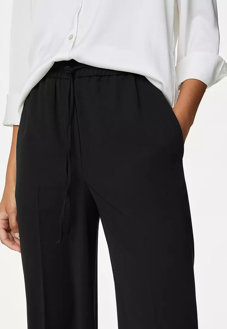 Crepe Drawstring Wide Leg Trousers