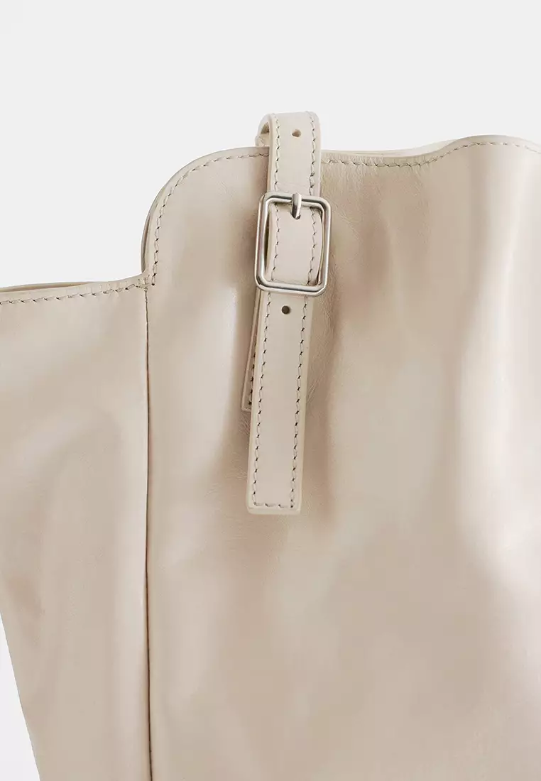 Buckle-Strap Leather Tote Bag