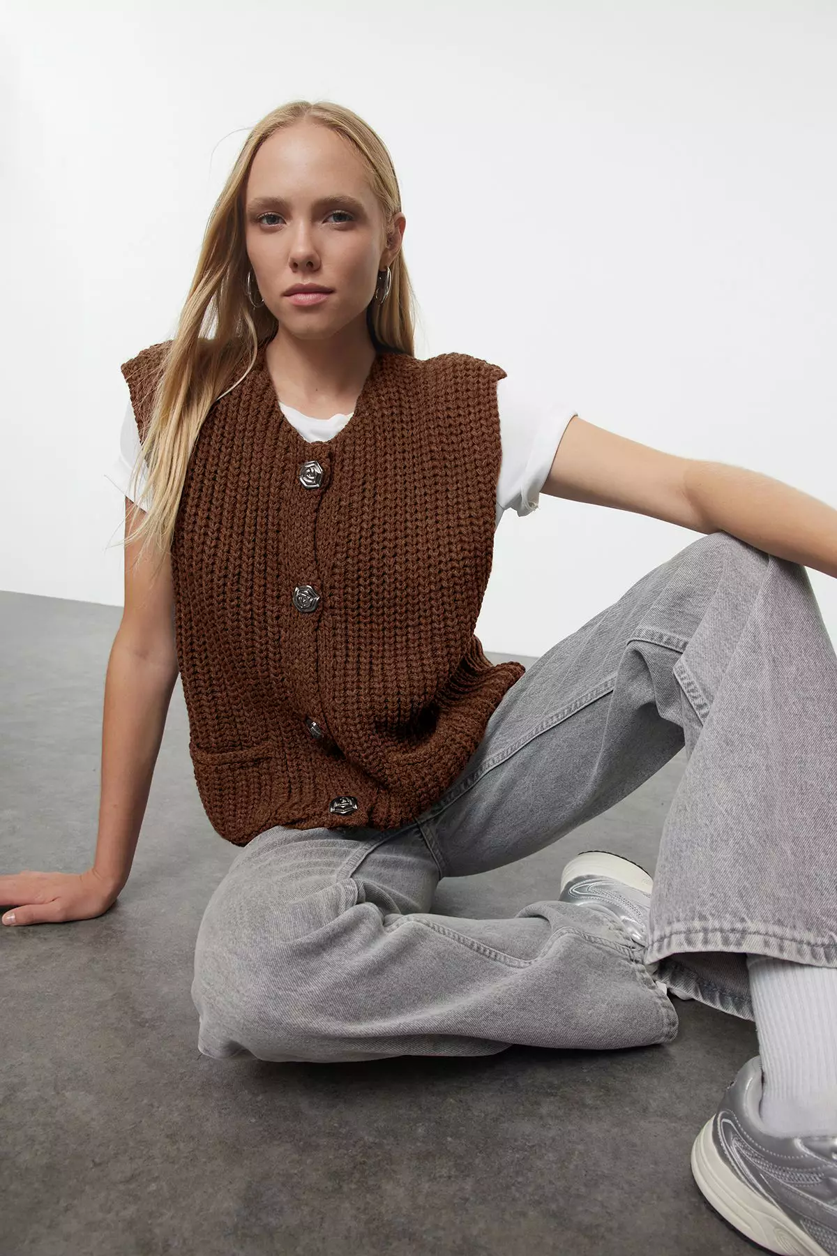 Brown Soft Textured Fitted Vest
