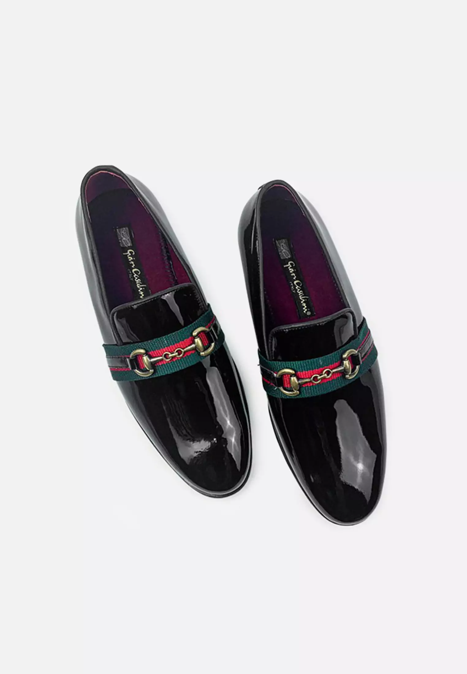 Theo Sepatu Pria Slip On Loafer Casual with Metal Buckle - Black Patent