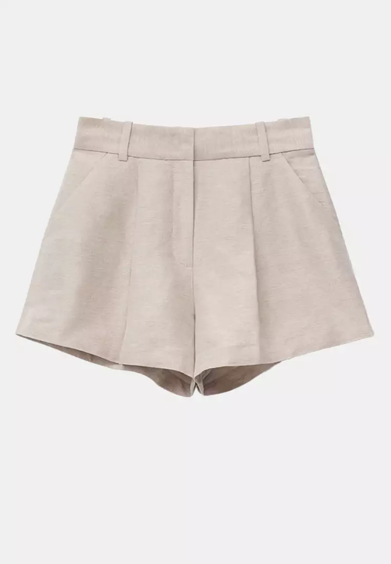 Pleated Linen-Blend Shorts