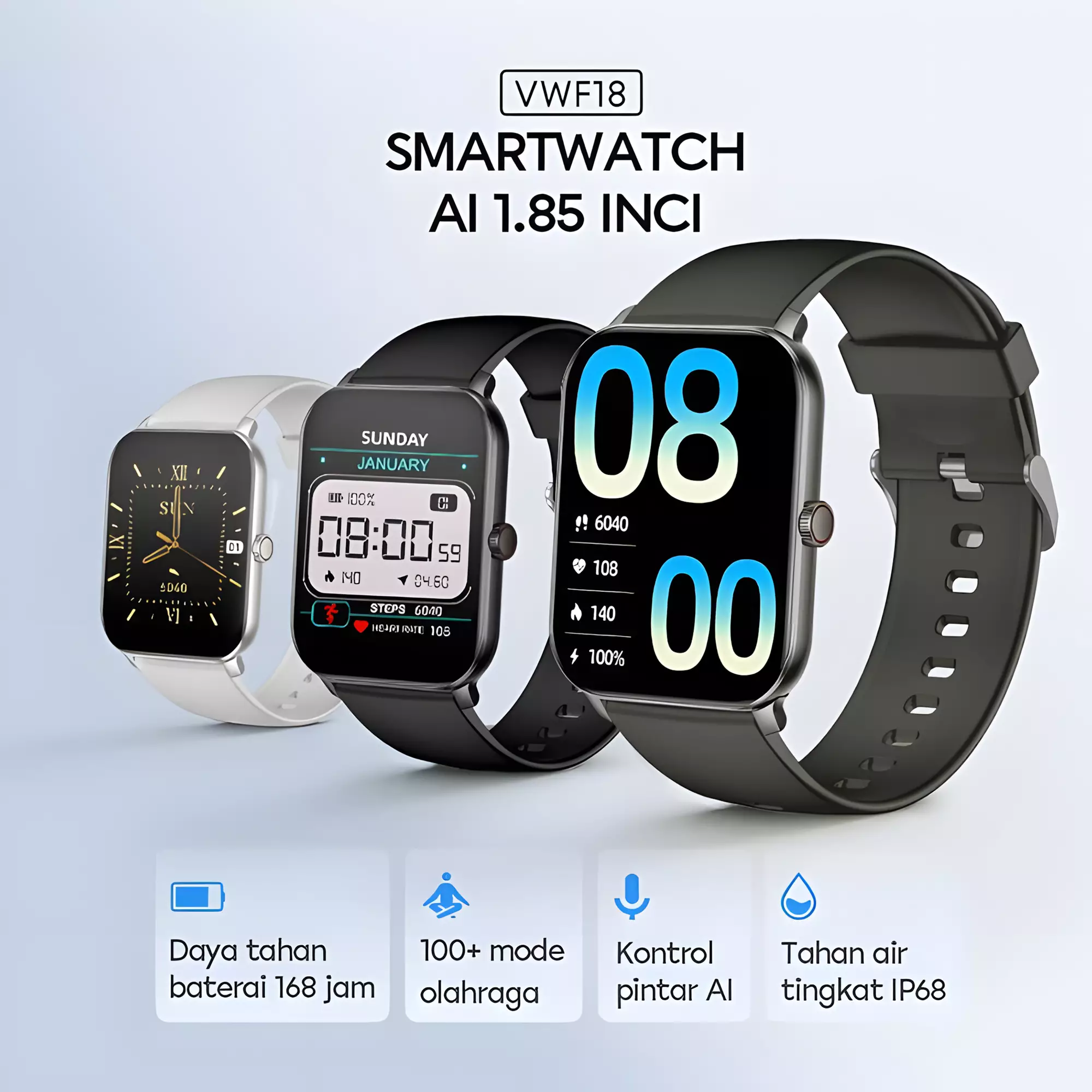 VIVAN Smart Watch VWF18 | Waterproof IP68 | 100+ Sports Mode | Alexa AI | Professional Health Monitoring | Battery Up To 7 Days - VWF18 Dark green