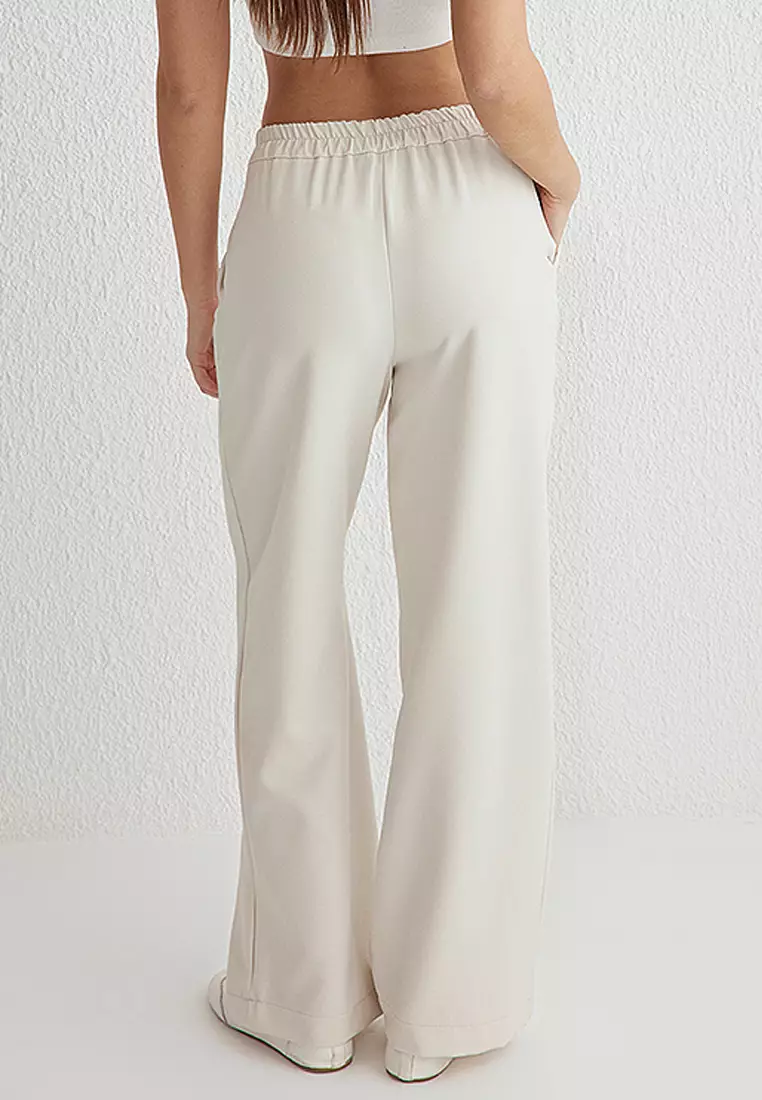 White Laced Low Waist Wide Leg Woven Trousers