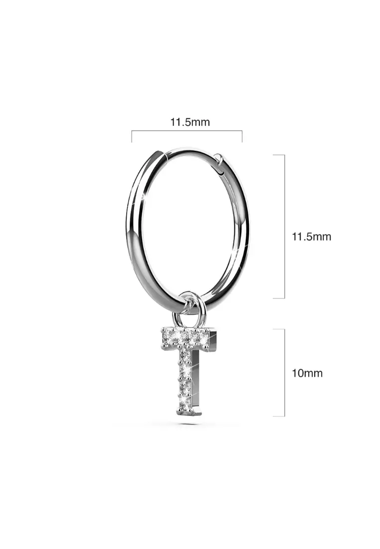 Solid 925 Sterling Silver Octavia Alphabet Letter Zircon Huggie Earrings Silver - T