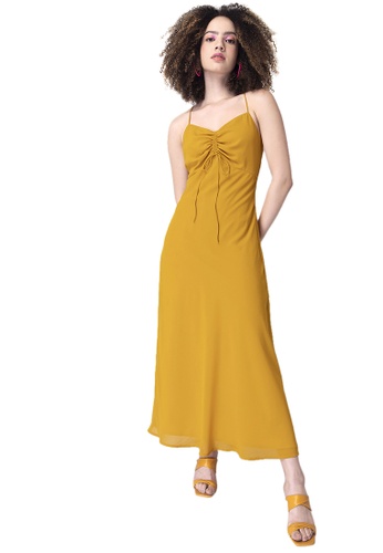 FabAlley yellow Yellow Noodle Strap Ruched Maxi Dress 77070AAFB91921GS_1