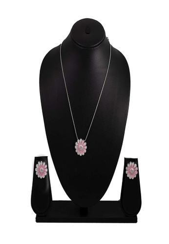estele pink Estele Rhodium Plated Enamel Flower Pendant Set for Women 1F407AC6A1E19FGS_1