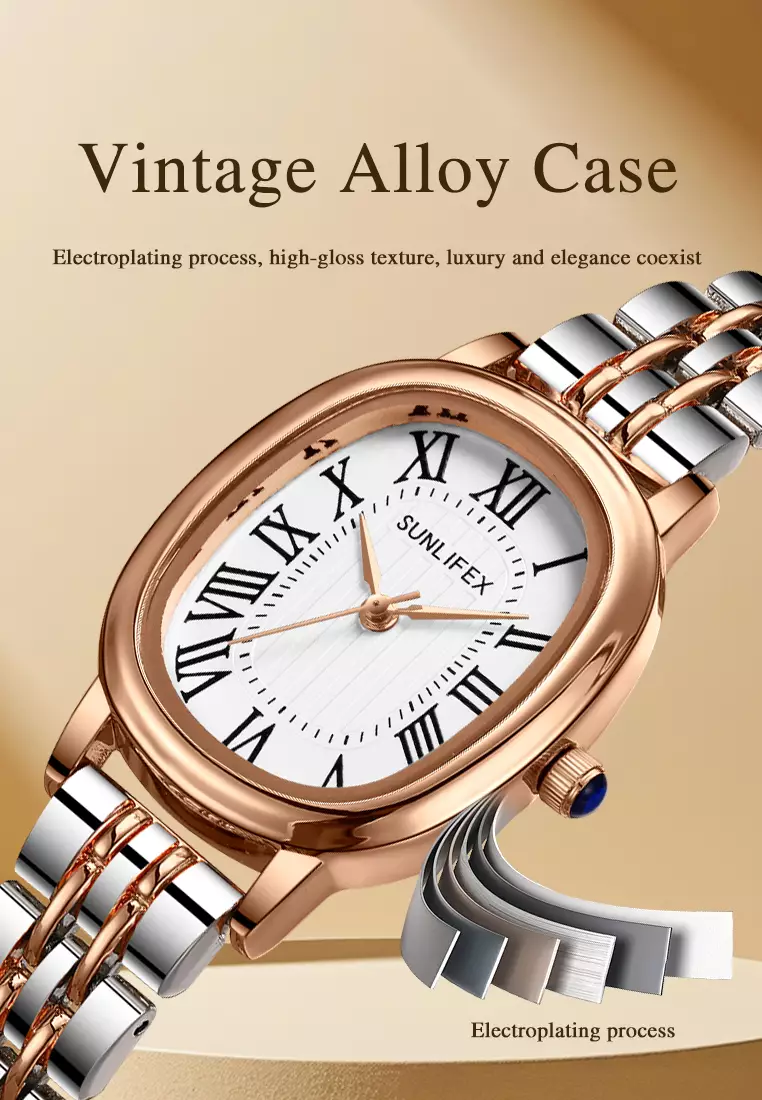 Jam Tangan Wanita Analog Original Korean Tali Rantai Oval Stanless Anti Air Jam Tangan Cewek rosewhite