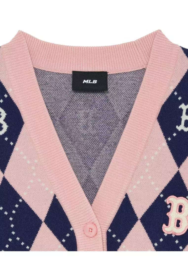 WOMENS ARGYLE MONOGRAM ALL OVER CROP CARDIGAN BOSTON RED SOX