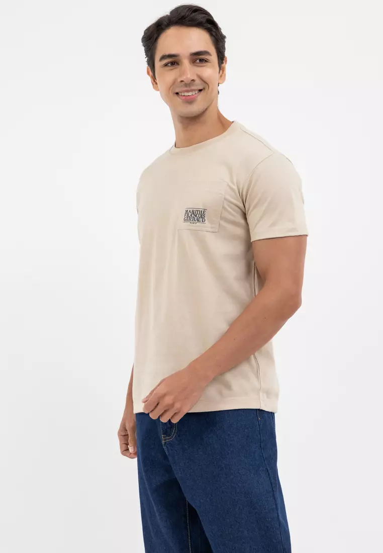 Men's Side Pocket Patch Tee Beige