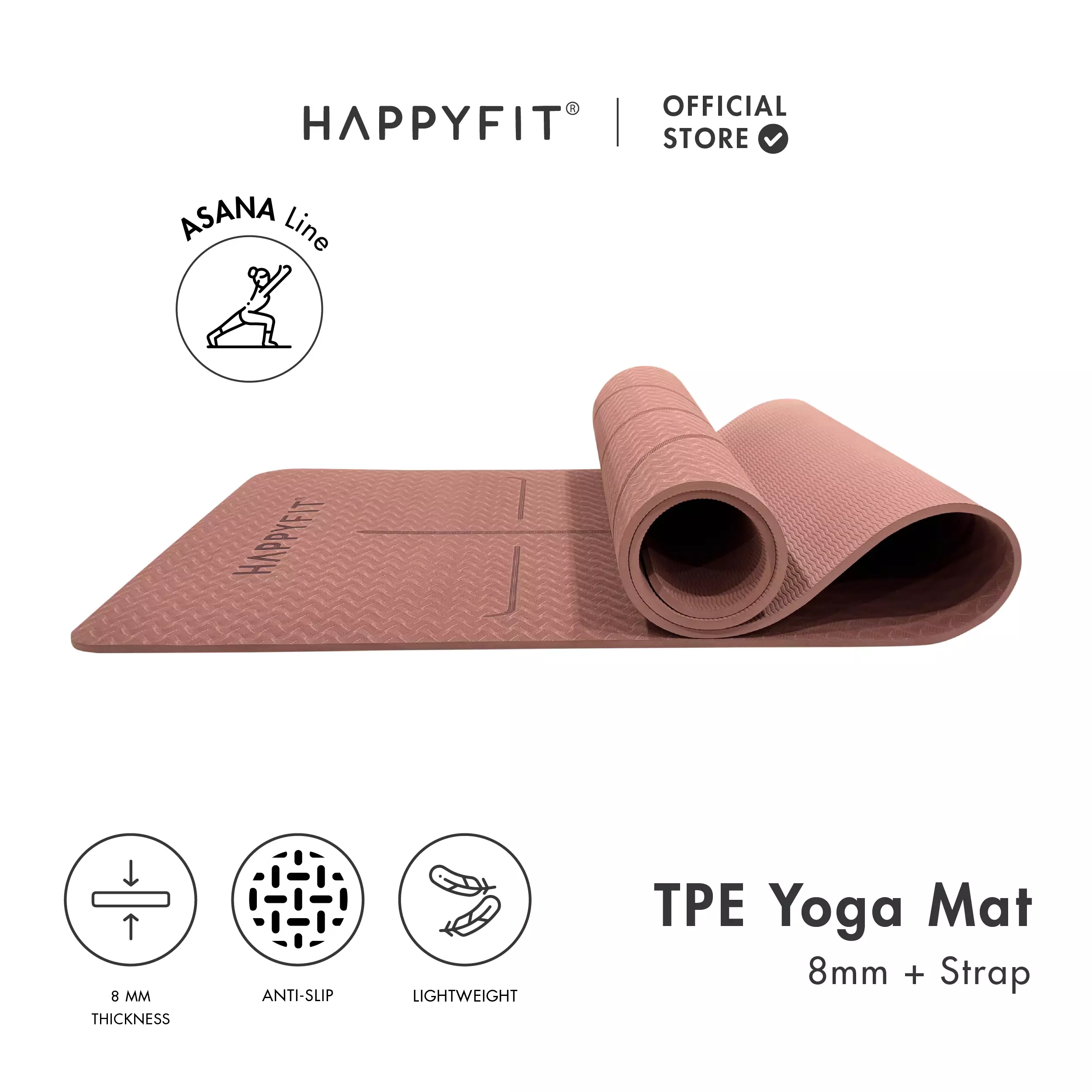 HAPPYFIT - Yoga Mat Asana TPE 8mm Eco Friendly (FREE STRAP) / Matras Yoga / Matras Olahraga / Matras TPE Terracotta