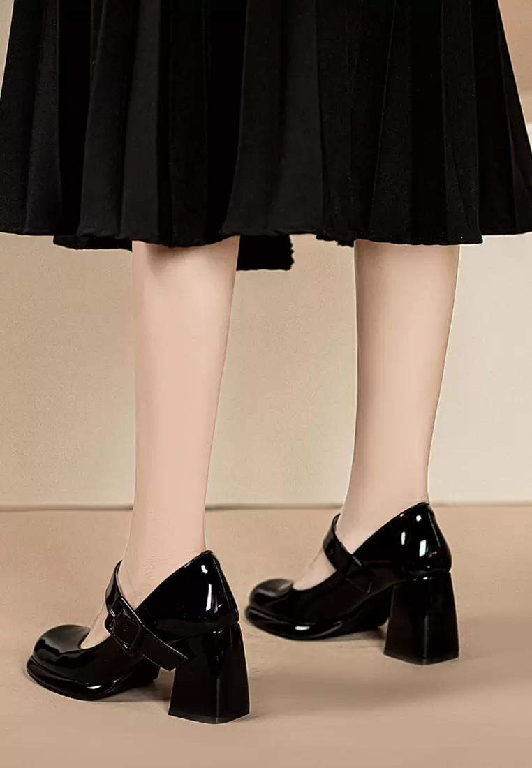 7CM Buckle Strap Patent Leather Mary Jane Shoes TE876-1