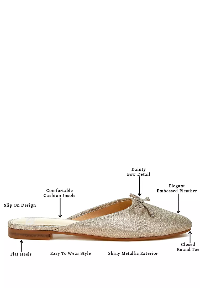 Keledai Slip-On Busur Pesta dalam Warna Emas