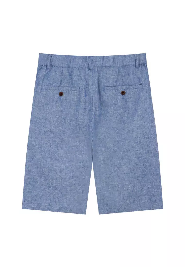 Men's Linen Cotton Elastic Waist Bermuda Shorts 01105227