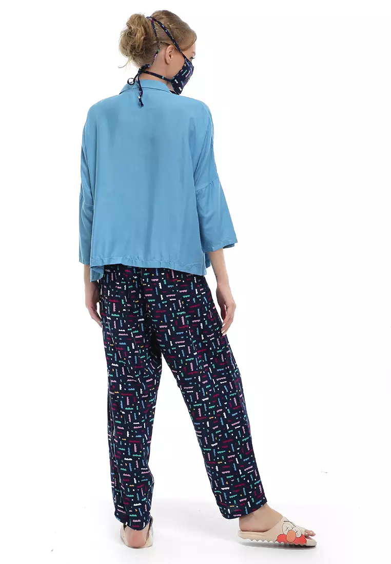 Vance Pajamas Setelan Baju Tidur Wanita Lengan Panjang Material Rayon ORIGINAL - Navy