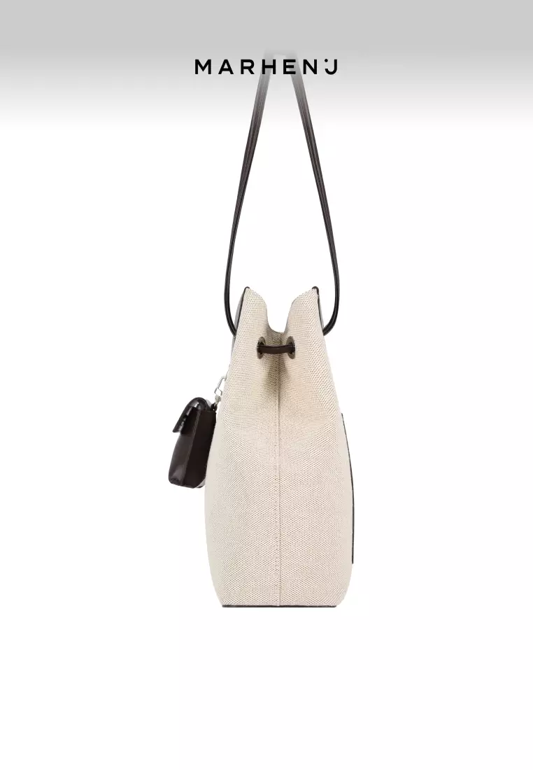OAT V + PEBBLE CASE Canvas Vegan Leather Shoulder Bag Brown