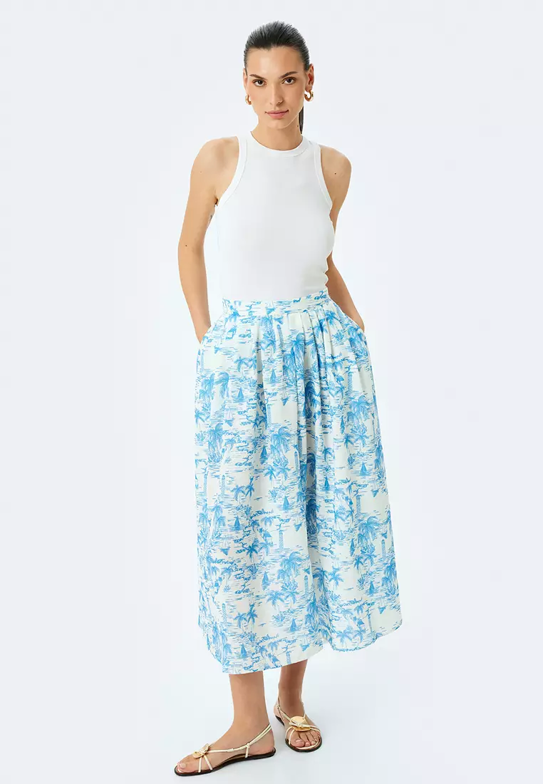 High Waist Flared Midi Skirt