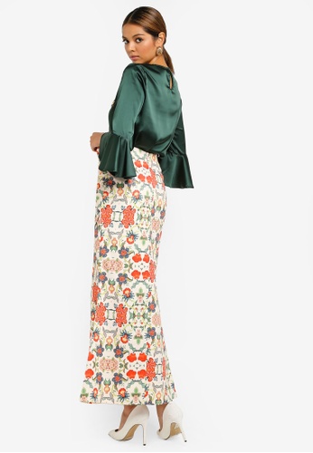 Buy Beaded Blouse With Ribbon Skirt from Ezzati Amira in Multi at Zalora
