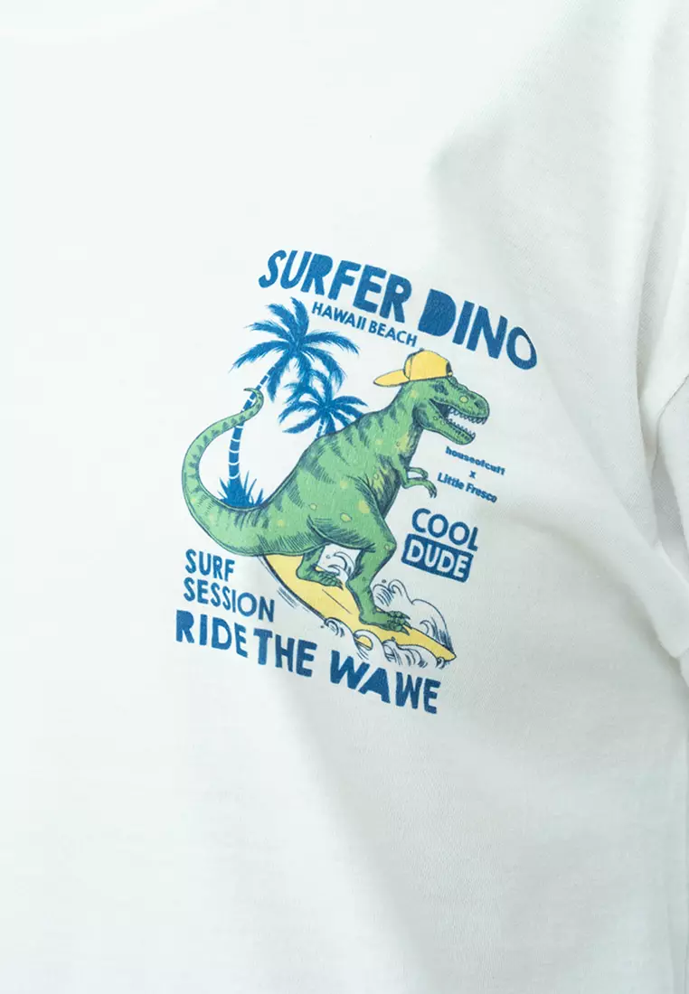 Kaos cotton combed lengan panjang wanita putih houseofcuff surfer dino