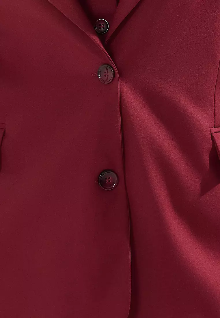 Burgundy Lined Oversize/Wide Cut Blazer Woven Plus Size Fabric Jacket Tbbaw25Ag00019